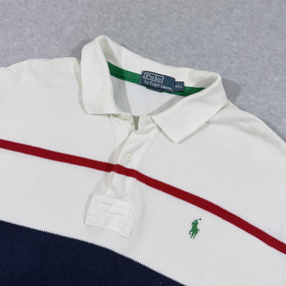 Polo Ralph Lauren Polo Shirt Men XXL White Striped Good Short Sleeve Cotton - Picture 2 of 10